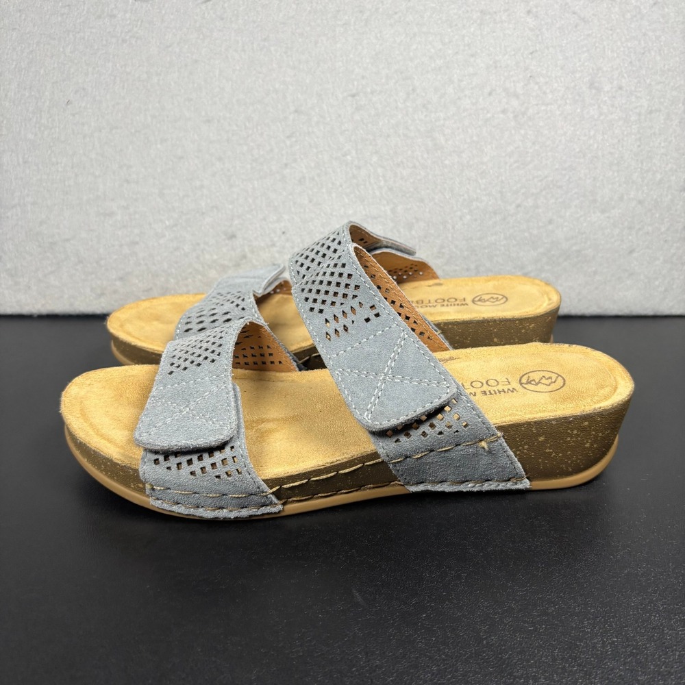 White Mountain Ferula Slide Sandals Women Blue Gray Hook and Loop Straps Size 8M